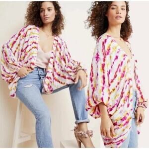 Anthropologie Pink & Yellow Tie Dye Lightweight Cocoon Wrap